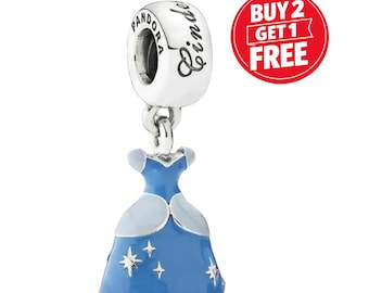 Disney Cinderella Dress Dangle Charm for bracelet or necklace, Handmade Silver, Necklace Pendant, Gift for her under 20, Christmas