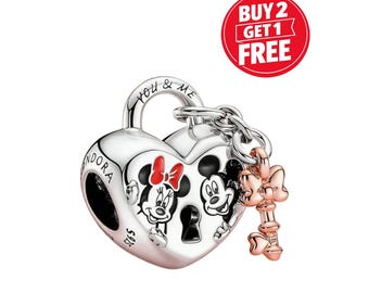 Mickey Mouse & Minnie Mouse Love Padlock Charm for bracelet or necklace, Handmade Silver, Necklace Pendant, Gift for her under 20, Christmas