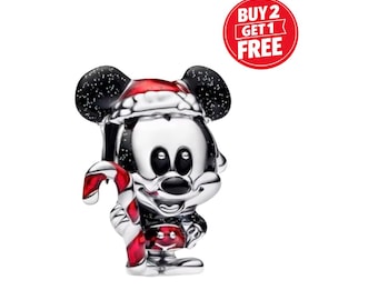 Disney Mickey Mouse Holiday Charm for bracelet or necklace, Handmade Silver, Necklace Pendant, Gift for her under 20, Christmas
