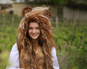 Chapeau de lion feutré réaliste - Chapeau de lion brun pâle fauve - Cosplay Animal Carnival Larp - Tenue de lion - Roi Lion - Sur commande