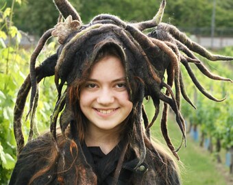 Whimsical Forest Spirit Headpiece, felted - Pagan Wild Spirit Fairy Elve Hat Headdress -  Branches Headdress  - To order