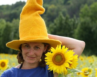 Gelber Bauer FilzHut. Bauer Schlapphut. Gefilzter Bauerhut. Oktoberfest Fasching Halloween. Auf Bestellung