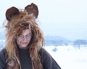 Realistic looking felted Lion Hat - Fawn Pale Brown Lion Hat Earflap - Cosplay Animal Carnival Larp - Lion Outfit - Lion King  - To order