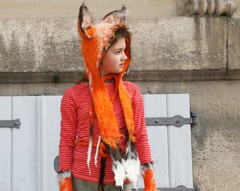 Red Fox hat - Fox felted Hat - Fox Earflap Kids & Adults - Cosplay Hat - LARP Hat - Fox Costume - Fox Ears - Animal Fox hat - Made To Order