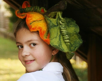 Halloween Pumpkin Fascinator Headdress Fairy Crown. Felted Halloween Autumn Costume Headband. To order