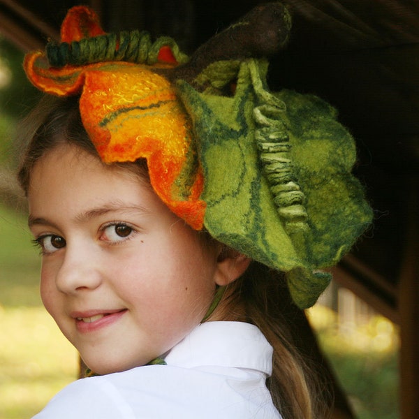 Halloween Kürbis Fascinator. Gefilzter Kürbis Kopfschmuck. Kürbis Kopfbedeckung für Halloween Kürbis Kostüm Outfit. Auf Bestellung