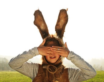 Rabbit Bunny Ears Hat. March Hare Hat for Alice in Wonderland. Realistic looking felted Eared Animal Hat. To Order