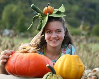 Halloween Pumpkin Zuccini Gourds Fascinator Headdress Fairy Crown. Felted Halloween Autumn Costume Headband. To order