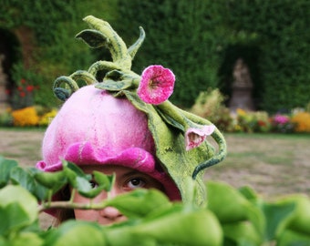 Gefilzter Blumenhut Rosa. Blütenhut. Glockenblumen Hut. Elfen Blumenfee Fopfbedeckung. Auf Bestellung