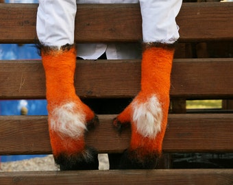 Rot Orange Fuchs Filz Handschuhe Fingerlose Handschuhe Manschetten - Animal Cosplay Weihnachten Halloween Karneval LARP Fuchs Handschuhe Kostüm - Auf Bestellung