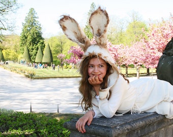 White Rabbit felted Hat - Bunny Hare Rabbit Ears Hat fop Kids and Adult - Alice in Wonderland - Cosplay LAPR - Animal Ears Hat - To Order