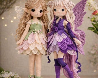 2-in-1 Fairy Crochet Doll Pattern Bundle, Amigurumi PDF, Flower Fairy Doll,  (English Instant Download).