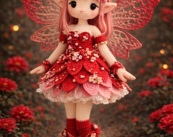 Fairy Doll Crochet Pattern PDF, Amigurumi Fairy Doll, Floral Petal Dress Doll Pattern, Fantasy Doll Crochet, Wings Doll Pattern