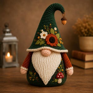 Schema PDF per realizzare una bambola gnomo all'uncinetto, set di gnomi amigurumi stagionali, download digitale per primavera, estate, autunno e inverno.
