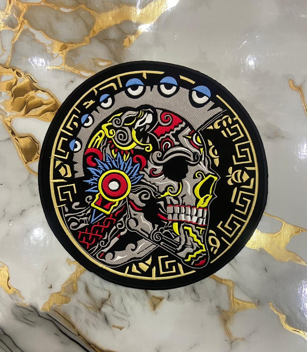 Aztec Large Back Patch | Robotic Skull Embroidery Iron on for Custom ...