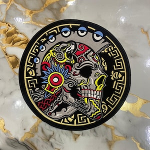 Parche trasero grande azteca / Bordado de calavera robótica para planchar para equipo personalizado