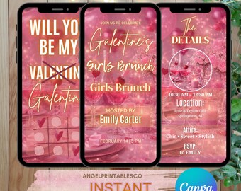Galentine’s Girls Night Video Invitation | Galentine Party Invitation | Pink Aesthetic | Editable Canva Video | Valentine Friends Party