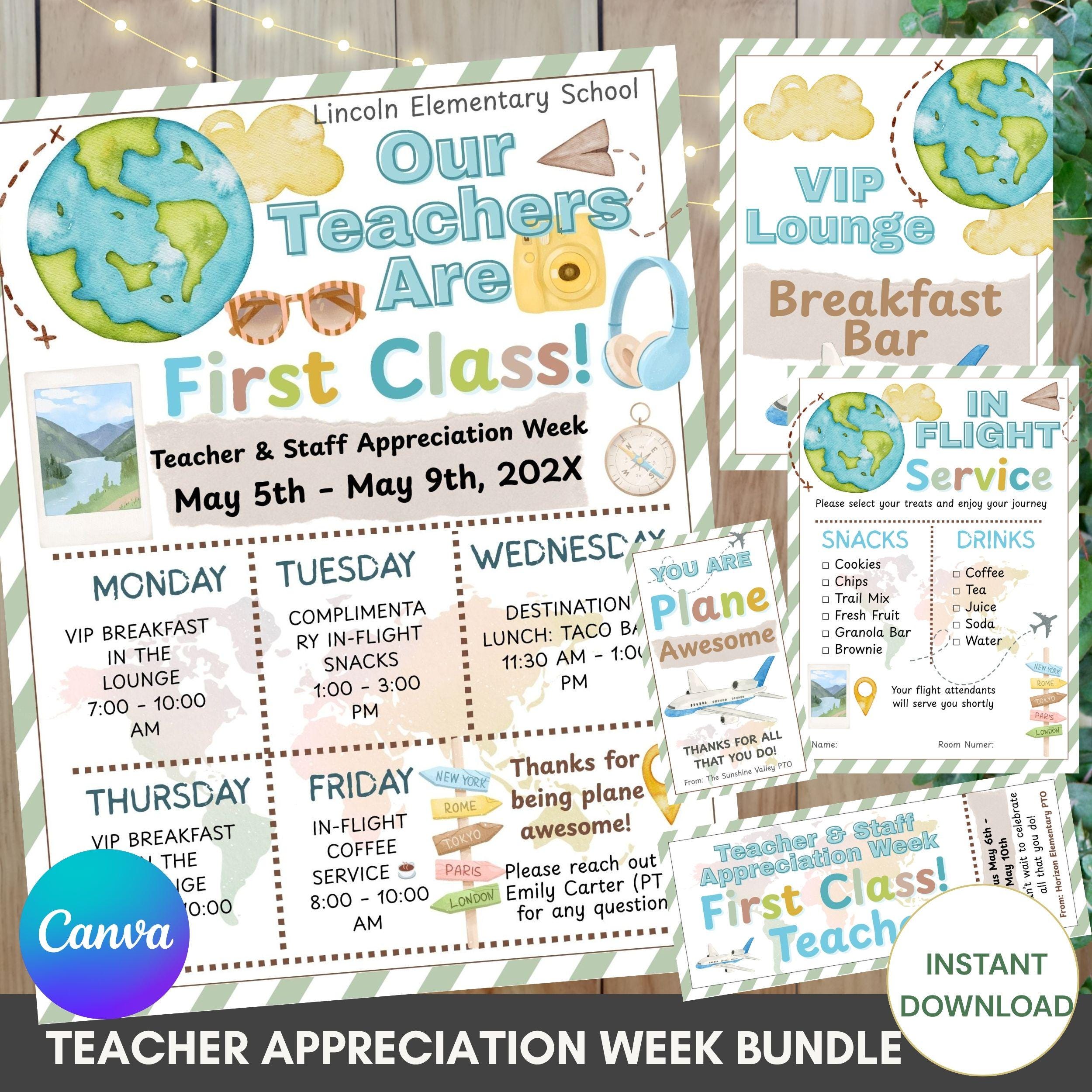 Travel Theme Teacher Appreciation Week Bundle, Editable Canva Templates ...
