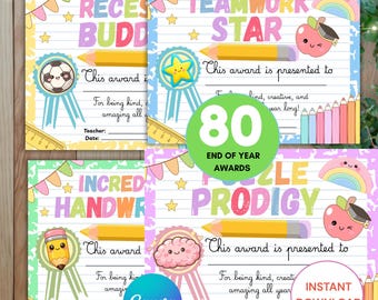 Editable CANVA Classroom End of Year Awards & Matching Bookmarks | Student Certificates | Printable Graduation Teacher Resource