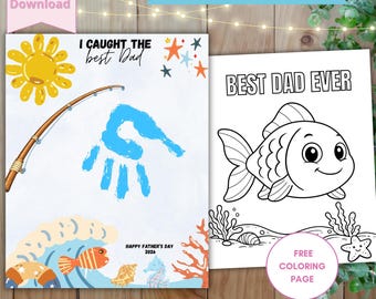 Father’s Day Handprint Craft Printable, Fishing Dad Handprint Art, Best Dad Ever Coloring Page, Preschool Father’s Day Gift, Editable Canva