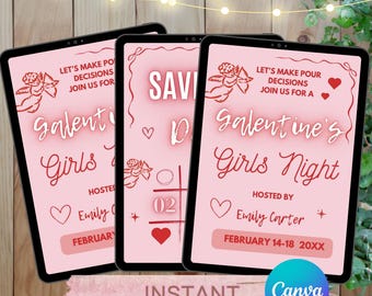 Galentine’s Girls Night Video Invitation | Galentine Party Invitation | Pink Aesthetic | Editable Canva Video | Valentine Friends Party
