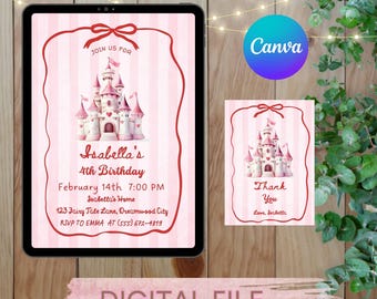 Editable CANVA Princess Birthday Invitation, Magic Castle Invitation Template, Once Upon a Time, Girls invitation, Princess Castle Invitation