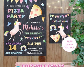 Pizza Party Birthday Invitation | Kids Pizza Birthday Invitation | Editable Canva Invitation | Fun Birthday Theme