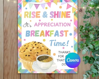 Breakfast Appreciation Sign, Rise And Shine Breakfast Bar Sign For Teacher And Staff Nurse Appreciation Week, Digital Download