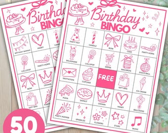 Jeu de bingo imprimable Coquette pour anniversaire | Bingo rose pour fête d'anniversaire | Bingo rose dessiné à la main | Activité pour enfants et adultes | Téléchargement instantané