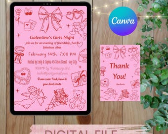 Video Galentine Invitation Template | Will You Be My Galentine | Pink Bow Party Invitation | Editable Canva | Valentine's Day