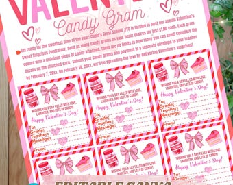 Editable CANVA Valentine Candy Gram Flyer Template | School Fundraiser Valentine Grams | Elementary School Valentine | Instant Download