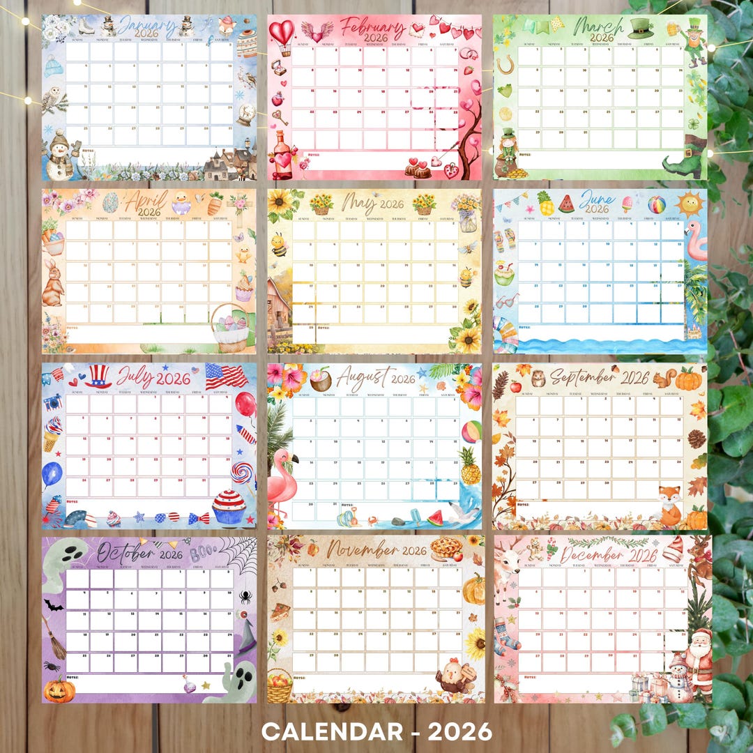 Editable 2026 Monthly Calendar | Watercolor | Printable PDF Planner ...