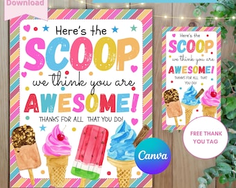 Editable CANVA Ice Cream Appreciation Sign Template, Printable Teacher Sundae Bar, Employee Thank You (Digital Download), Here’s the Scoop