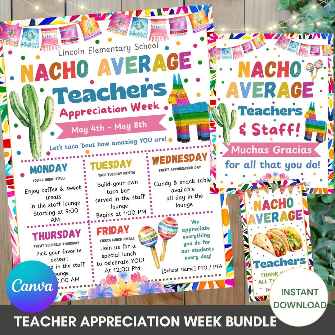 Editable CANVA Nacho Average Teacher Appreciation Week Bundle Editable ...