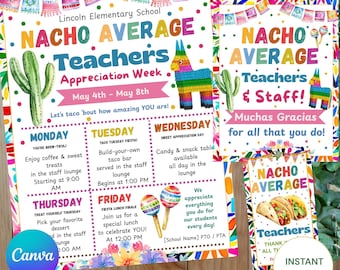 Editable CANVA Nacho Average Teacher Appreciation Week Bundle Editable Canva Fiesta Theme | Taco Teacher Appreciation Week Kit |