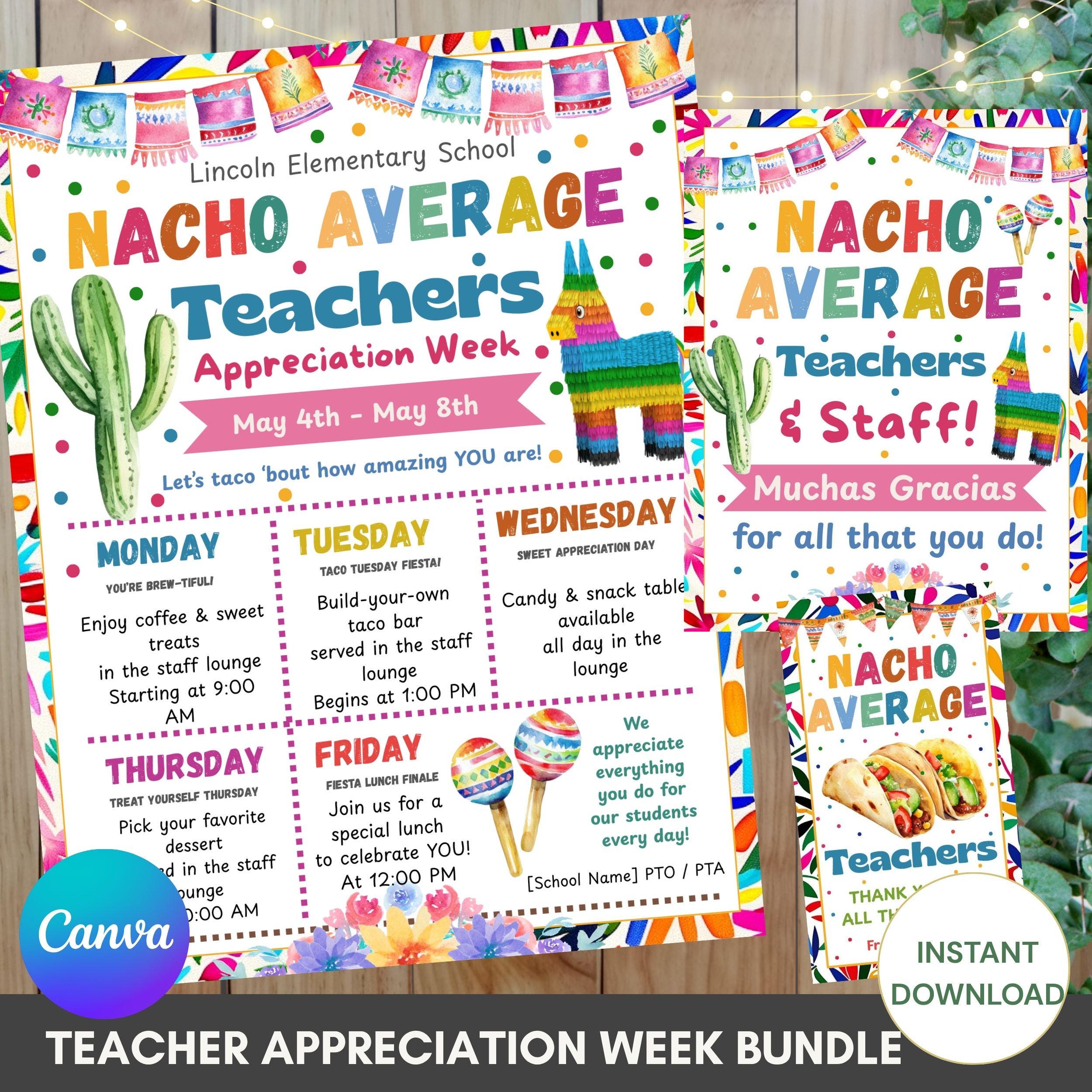 Editable CANVA Nacho Average Teacher Appreciation Week Bundle Editable ...