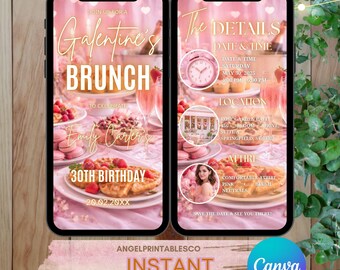 CANVA Brunch Birthday Invitation | Birthday Brunch Party Invitation | Pink Aesthetic | Editable Canva Template