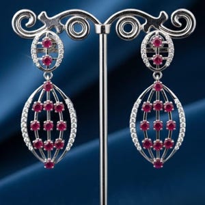 Brincos pendentes com rubis ovais, joias de prata de lei para casamento imagem 2