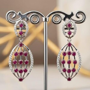 Brincos pendentes com rubis ovais, joias de prata de lei para casamento imagem 3