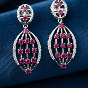 Brincos pendentes com rubis ovais, joias de prata de lei para casamento imagem 4