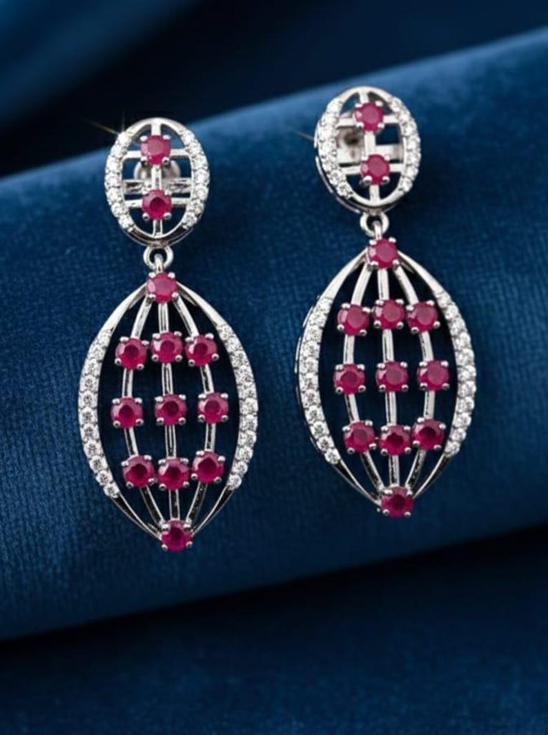 Brincos pendentes com rubis ovais, joias de prata de lei para casamento imagem 4