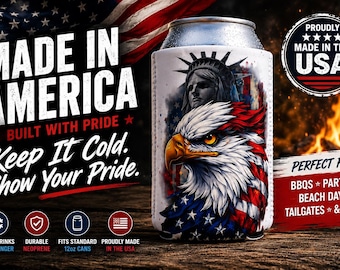 Funda enfriadora de latas American Eagle, enfriador de cerveza patriótico, regalo para barbacoa hecho en EE. UU., portavasos para el 4 de julio