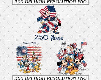 Retro USA 250th Anniversary Mickey & Friends PNG, Disney 4th of July Png, Patriotic Disney Gifts, Disneyland Independence Day Family Png
