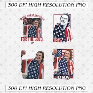 May include: Four images featuring a person wrapped in a USA flag. The images include the text "BLOOD, SWEAT AND TEETH. FOR THE GOLD." and "USA". The images are labeled "300 DPI HIGH RESOLUTION PNG".