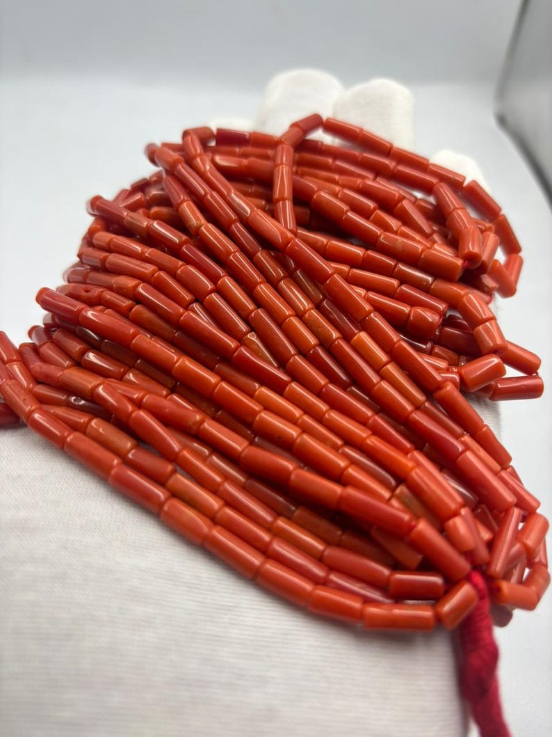 Natural Italian Red Coral Tube Beads 10"inch Strand 3x5-4x7mm Undyed ...