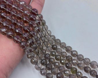 AAA Natural Smoky Quartz Faceted Round Beads 8mm | 8 Inch Strand | 24 Pieces | Deep Brown Gemstone Beads for Professional Jewelry Making