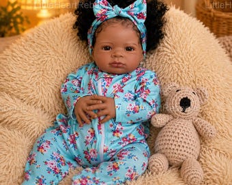 Muñeca Reborn de 19-20 pulgadas, niña de piel oscura, cuerpo de vinilo y tela, realista, suave, regalo para recién nacidos.