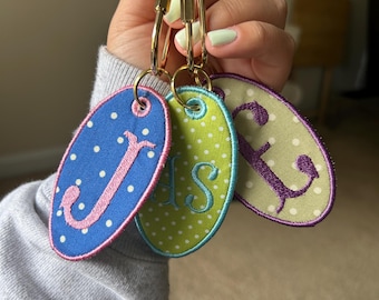 Initial Customizable Embroidered Bag Tag | Bridal gift | Mom gift | Friend Gift | Girly Keychain