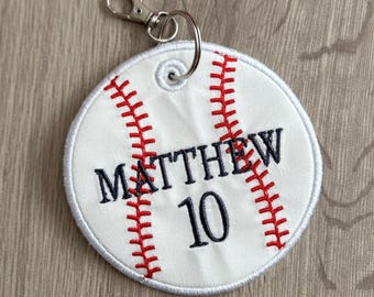 Custom Baseball Embroidered Bag Tag: Player Name & Number, Gift for son, Gift for grad, Team gift