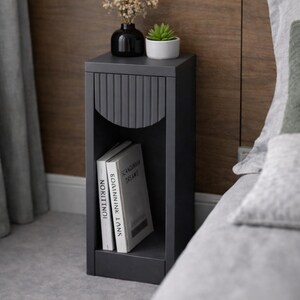 Gray Nightstand with Drawer: Narrow Bedroom Table, Minimalist Design